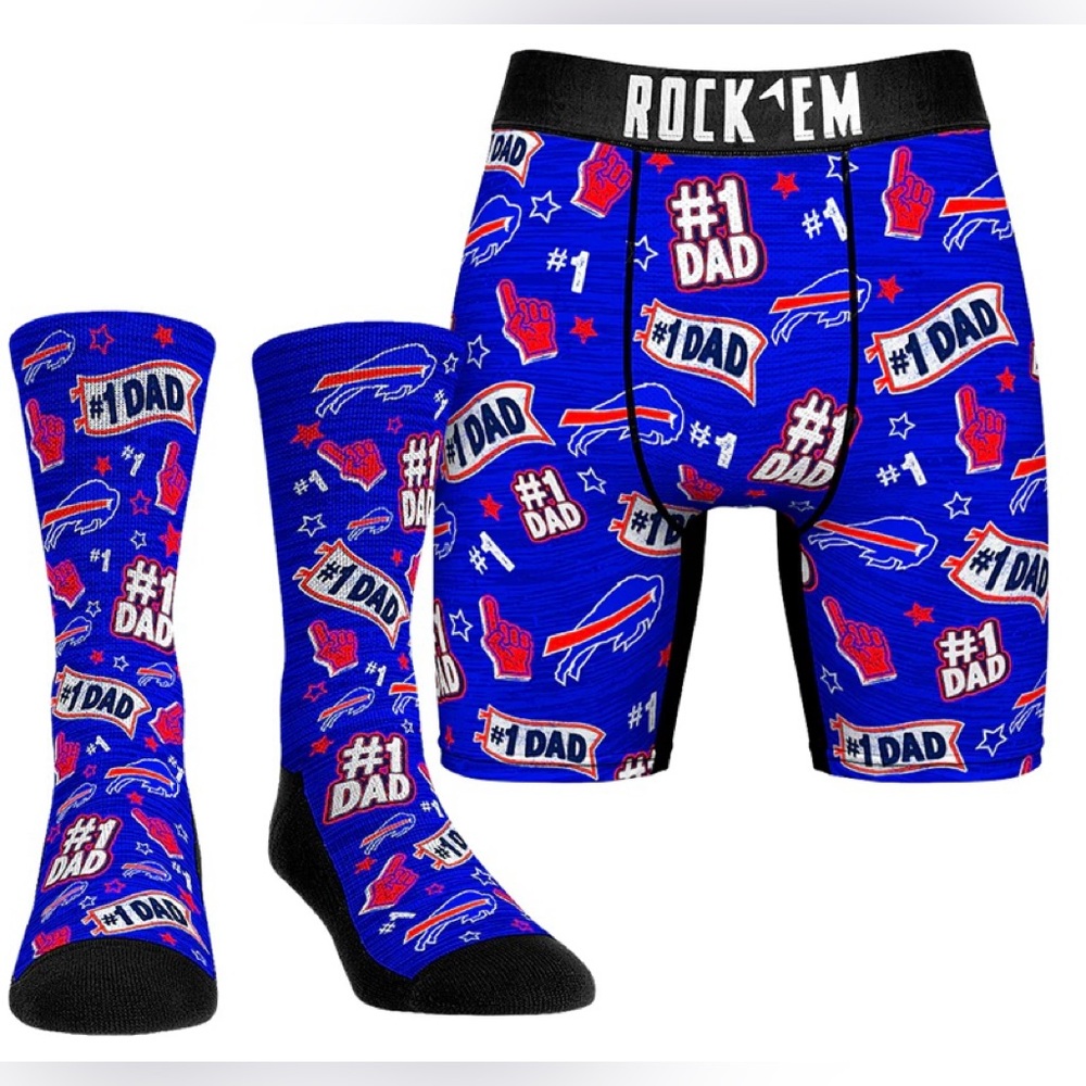 Rock'em Buffalo Bills- #1 Dad (Socks & Boxers Combo) Sz.L